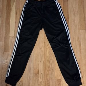 adidas Mens Black Joggers with White Stripes